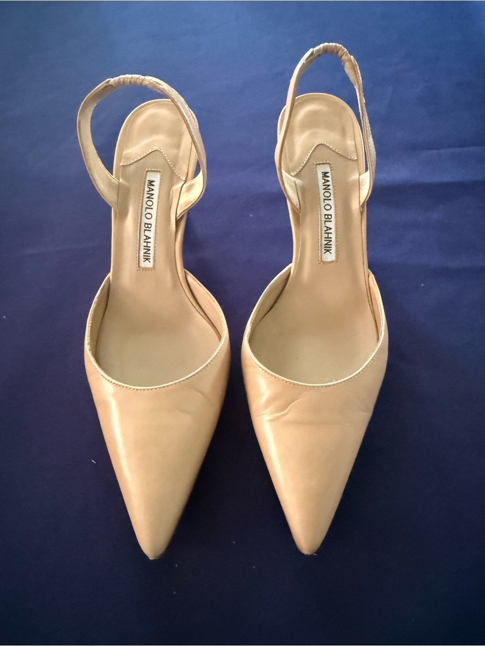 Manolo Blahnik Beige Pointed Toe Slingback Pumps